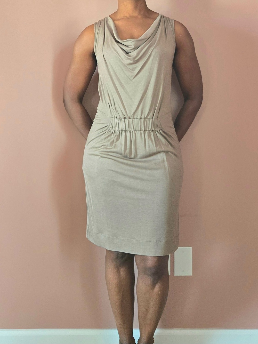 banana republic | sleeveless cowl neck dress | silk blend | taupe | us s